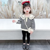 Girls Spring and Autumn Set 2021 new female baby Net red Korean version of foreign-style children children childrens stripes two-piece autumn dress