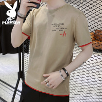 Playboy short-sleeved T-shirt mens summer cotton half-sleeve T-shirt fashion loose short-sleeved T-shirt fashion brand mens clothing