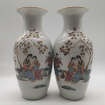 Family of the Republic of China Tang Zizhen Hand-painted Pink female figure vase illustrator vase imitating ancient imperial court bookcase Swaying Pieces Porcelain
