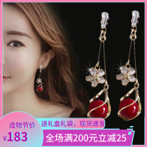 Red earrings 2021 new fashion high-grade sense Korean bridal stud earrings light luxury drop earrings feminine temperament long explosive style