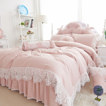 ins simple lace lace cotton four-piece girl heart Princess wind ruffle quilt cover bed skirt bedding