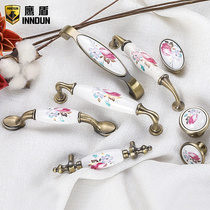 Eagle shield Pastoral European tulip green bronze ceramic handle Cabinet drawer Antique rose wardrobe door handle