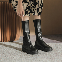 2021 new spring and autumn winter small man thick bottom explosion no knee Knight black single boots flat short boots