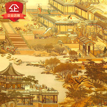 Huda wallpaper Qingming Shanghe map wallpaper 3d background wall hotel gold foil restaurant Chinese classical golden Chinese style