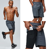 Summer new fashion fitness shorts quick-drying double-layer fitness pants Running sports shorts anti-light with headphone hole pants