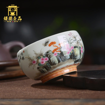 Jingdezhen ceramic hand painted pastel butterfly love flower Master cup Gongfu Tea vessel Tea cup Individual single cup tea cup