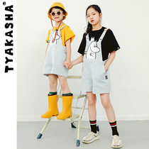 (Moomin co-authorship) TYAKASHAKIDS Takasha Kids Pants Striped Kids Strappy Pants Loose Shorts