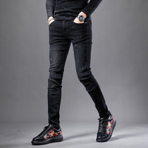 Black jeans mens autumn 2021 New slim feet pants stretch slim casual versatile trousers