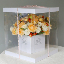 Transparent gift box hug bucket Chengdu Shenzhen flowers express the same city birthday rose bouquet national flower shop distribution flowers