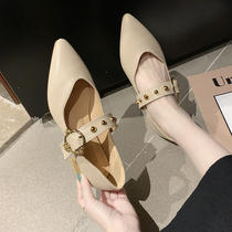 2021 spring new Korean version wild pointed thick heel shallow mouth fairy soft bottom word buckle belt Mary Jane single shoes women