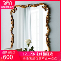North American HOME Neoclassical Decorative Mirror Genguan Makeup Mirror Subwall Accessories Hanging Mirror Bathroom Mirror Handmade Wood Carved Mirror