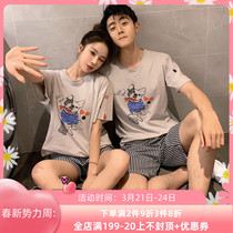 Japanese Gelato Couple Sleepwear Womens Summer Pure Cotton Loose Student Cute Cartoon Home Dress Man Short Sleeve Suit