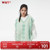 (Chang Huasen same model) WUT texture aesthetics handmade love bear green vest country Tide brand sweater