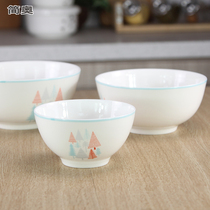 Bowl creative personality rice bowl household ceramic bowl noodle bowl soup bowl cute Nordic forest tableware bone porcelain bowl New European style