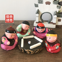 (Playing mahjong) Duobao Pavilion ornaments to send foreigners craft gifts color plastic doll clay figurines