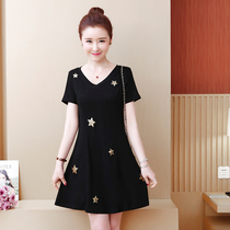 2021 new fat MM summer clothes plus fat plus size womens loose belly belly dress embroidery five-star A- line dress tide