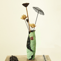 Dry Flower Vase New Chinese Home Adornment Retro Crafts Fashion Living-room Swing Piece Flower Insert Lotus Leaf Small Vase