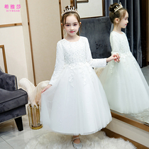 Girl princess dress girl white gauze little flower girl wedding dress puffy gauze childrens evening dress host performance autumn