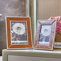 Simple modern style brown leather metal photo frame model room home corner bedroom bedside 67 inch table