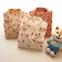  New 2019 pajamas womens spring and autumn cotton double-layer crepe gauze long-sleeved trousers cute cardigan home service suit