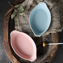 Binaural baking plate ceramic oven baking cake bowl anti-hot matte baked rice bowl 8 inch oval bowl