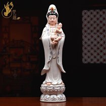 Fanqu 16 Inch Lilian Sends Guanyin Bodhisattva DeHua Ceramic Painted Guanyin Buddha Statue Wedding Gift
