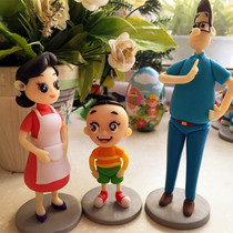 Big head son Small Head Dad cake decoration soft pottery toy doll car decoration a family of three full set of creative dolls
