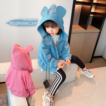 Womens small childrens coat early autumn 2021 new childrens coat autumn female baby spring and autumn cartoon long sleeve hooded sweater