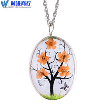 Small fresh creative dry flower pendant Glass dry flower time gem necklace Peach drop glue double-sided sweater chain