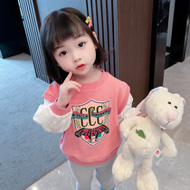 Girls Sweatshirt 2021 Spring New Female Baby Korean Fashionable Kids Fake Two Joker Long Sleeved Childrens Top