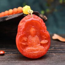 Old honey wax lotus Guanyin pendant sweater chain male and female with the same natural amber old nectar necklace pendant