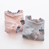 Girls sweater 2020 spring and autumn new childrens fleece fake two-piece top medium and large virgin girl casual foreign style jacket