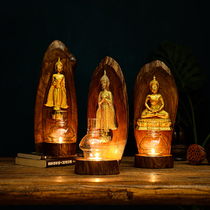 Iserie New Chinese Imitation Antique Solid Wood Wall-mounted Candle Terrace Thai Handicraft Outdoor Wind Light Week Fo Wall Decoration