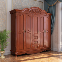 European wardrobe solid wood retro carved five door combination rubber wood home wardrobe simple modern combination big wardrobe