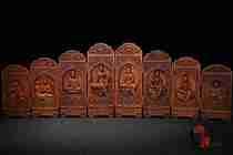 Boutique yellow Yang wood finely carved from Guanyin Screen pendulum piece set of solid wood engraving handlebar piece living room decoration technique