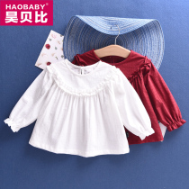 Baby cotton linen collar doll shirt 0 Princess foreign atmosphere 1 girl baby long sleeve autumn cotton top 2-3 years old