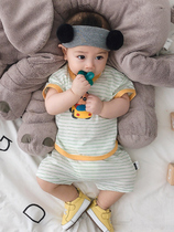 British next kid baby short-sleeved suit summer new summer suit super cute baby striped two-piece suit trendy
