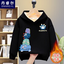 Boys sweater plus velvet thickened hooded one-piece velvet 2022 new winter style medium and big boys foreign clothes fashionable and comfortable