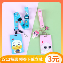 Cute lanyard card set soft kindergarten neck adjustment student citizen card protective cover access control meal card badge hot sale