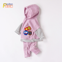 Clearance baby Autumn childrens clothing 1-2-3 years old male and female baby hooded sweater set 6-12 months Korean version of tide