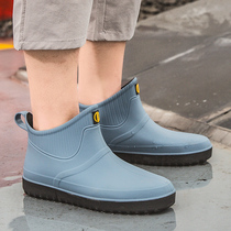 Rain shoes mens short tube waterproof plus velvet warm low-top anti-skid shoes water boots mens rubber shoes breathable rain boots cotton shoes winter