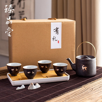 Zhen Pitang silver-spotted glazed elk tea set kung fu tea set kung fu tea set whole set of lifting beam teapot tea cup ceramic tea set tea tray