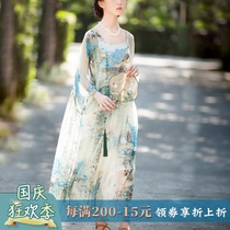 Peacock print silk smooth crepe dress casual not pick figure plus size fairy dress one city wind