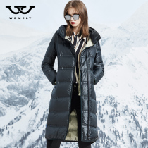 Down jacket female hooded mid-length 20019 new thickened warm duck down fashion autumn and winter explosion over-the-knee jacket