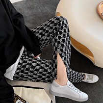 Korean letter straight wide leg pants female summer thin low waist waist SAG feel slim split knitted casual long pants
