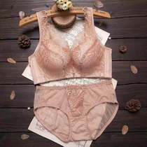 Lace underwear women without steel ring bra set with auxiliary milk adjustment type sexy small chest thickening gathering thin bra