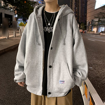 ins harbor wind cardigan sweater men loose hooded fat man plus fat large size lovers lovers Korean trend Joker coat