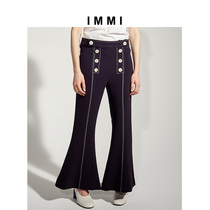 (Designer brand IMMI)Navy blue contrast double-row button slim flared trousers 181PT018X