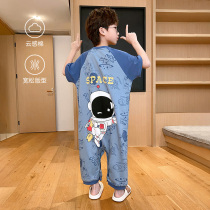 Boys pyjamas summer short sleeve cotton in large child kick by cartoon astronauts children in their home suit