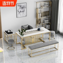 New Chinese tea table and chair combination Modern simple light luxury household small tea table Office leisure reception tea room tea table art